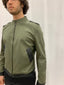 Bomber in cotone tencel con contrasti in eco pelle
